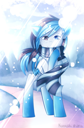 Size: 925x1398 | Tagged: safe, artist:kurochhi, derpibooru import, oc, oc only, clothes, scarf, snow, snowfall, solo