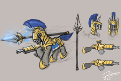 Size: 1800x1200 | Tagged: safe, artist:cyrilunicorn, derpibooru import, armor, gun, my little pony, royal guard, sketch, spear, weapon