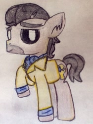 Size: 601x800 | Tagged: safe, artist:thefanficfanpony, derpibooru import, doctor caballeron, earth pony, pony, cute, cutealleron, looking at you, male, one hoof raised, outertale, solo, stallion, traditional art