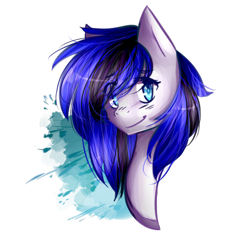 Size: 450x500 | Tagged: safe, artist:atomickitties, derpibooru import, oc, oc only, oc:black ice, bust, colored pupils, looking at you, portrait, simple background, smiling, solo, transparent background