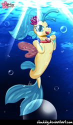 Size: 585x1000 | Tagged: safe, artist:clouddg, princess skystar, seapony (g4), my little pony: the movie, bubble, looking at you, one eye closed, open mouth, smiling, solo, underwater, wink