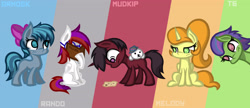 Size: 3600x1556 | Tagged: safe, artist:malphee, derpibooru import, oc, oc only, earth pony, pegasus, pony, unicorn, book, hair bow