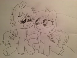 Size: 3264x2448 | Tagged: safe, artist:saveraedae, derpibooru import, chirpy hooves, crackle pop, pegasus, pony, the cart before the ponies, bed, brother and sister, colt, female, filly, foal, male, sibling bonding, siblings, sketch