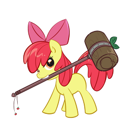 Size: 1150x1150 | Tagged: safe, artist:bamboodog, derpibooru import, apple bloom, mallet, mouth hold, solo