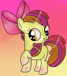 Size: 842x949 | Tagged: safe, artist:tajemniczynick, derpibooru import, apple bloom, rainbow power, rainbow power-ified, raised hoof, solo