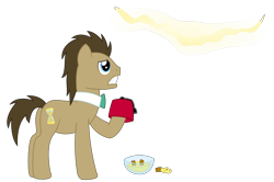 Size: 4988x3322 | Tagged: safe, artist:sketchmcreations, derpibooru import, doctor whooves, pony, bowtie, crack, doctor who, fez, fish fingers and custard, food, hat, inkscape, male, simple background, stallion, transparent background, vector