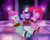 Size: 1024x819 | Tagged: safe, artist:radiantrealm, derpibooru import, azure velour, flashdancer, pacific glow, the saddle row review, bondage, cap, clothes, club pony party palace, damsel in distress, dance floor, gag, hat, kidnapped, looking at you, pacifier, pants, raver, ropes, scared, show accurate, show accurate porn, tape gag, tied up, trio