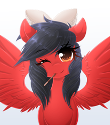 Size: 2800x3200 | Tagged: safe, artist:fluffymaiden, derpibooru import, oc, oc only, oc:star spicer, pegasus, pony, hair bow, red and black oc, solo