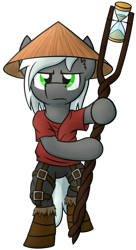 Size: 400x734 | Tagged: safe, artist:moemneop, derpibooru import, oc, oc only, pony, bipedal, clothes, conical hat, hat, hourglass, solo, staff