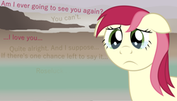 Size: 7109x4053 | Tagged: safe, artist:sketchmcreations, derpibooru import, roseluck, absurd resolution, beach, doctor who, doomsday, floppy ears, inkscape, rose tyler, sad, text, vector