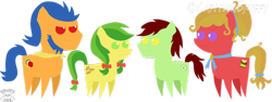 Size: 1024x386 | Tagged: safe, artist:capitainsmiffy, derpibooru import, apple fritter, oc, apple family member, pointy ponies