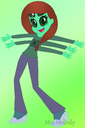 Size: 338x510 | Tagged: safe, artist:giraffer98, artist:selenaede, derpibooru import, oc, oc only, oc:arachness, monster pony, original species, spiderpony, equestria girls, base used, equestria girls-ified, female, gradient background, looking at you, multiple arms, multiple eyes, multiple limbs, open mouth, smiling, solo, wat