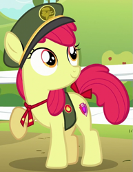 Size: 515x666 | Tagged: safe, derpibooru import, screencap, apple bloom, 28 pranks later, cutie mark, filly guides, outfit catalog, solo, the cmc's cutie marks