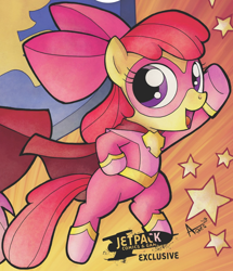 Size: 1114x1297 | Tagged: safe, derpibooru import, idw, apple bloom, spoiler:comic, clothes, costume, outfit catalog, solo, superhero
