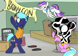 Size: 900x654 | Tagged: safe, derpibooru import, oc, oc only, oc:blank canvas, oc:hoof beatz, oc:mane event, brony network, bronycon, bronycon mascots, hoofevent, the man they call ghost, true capitalist radio