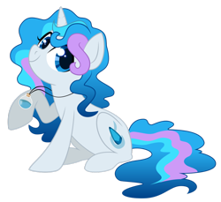 Size: 1024x936 | Tagged: safe, artist:xnightmelody, derpibooru import, oc, oc only, oc:cascade, pony, unicorn, female, looking at you, mare, necklace, potion, raised hoof, simple background, sitting, solo, transparent background