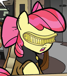 Size: 543x623 | Tagged: safe, derpibooru import, idw, apple bloom, friends forever, spoiler:comic, geordi laforge, outfit catalog, solo, star trek, star trek: the next generation