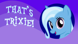 Size: 3840x2160 | Tagged: safe, artist:badumsquish, derpibooru exclusive, trixie, pony, unicorn, bust, cute, female, looking at you, portrait, solo, that's trixie, title card, wallpaper