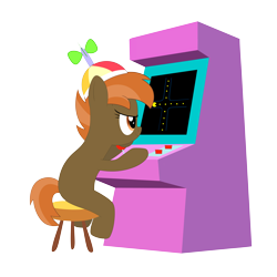 Size: 5000x5000 | Tagged: safe, artist:mirrorcrescent, derpibooru import, button mash, joystick (r63), absurd resolution, arcade, pac-man, rule 63, simple background, sitting, solo, transparent background