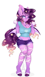 Size: 1600x2720 | Tagged: safe, artist:pvrii, derpibooru import, oc, oc only, oc:luminary lust, anthro, plantigrade anthro, belly button, clothes, midriff, short shirt, shorts, simple background, solo, transparent background, unshorn fetlocks