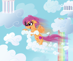 Size: 1122x946 | Tagged: safe, artist:supersheep64, derpibooru import, scootaloo, cloud, cutie mark, rainbow fall, scooter, the cmc's cutie marks