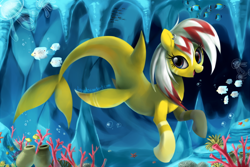 Size: 750x500 | Tagged: safe, artist:jiayi, derpibooru import, merpony, commission, dorsal fin, solo, underwater