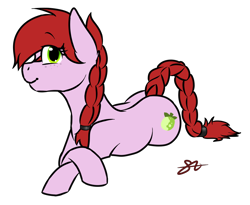 Size: 1100x900 | Tagged: safe, artist:luigiwolf1, derpibooru import, oc, oc only, oc:crab apple, earth pony, pony, braid, crossed hooves, female, mare, prone, simple background, solo, transparent background