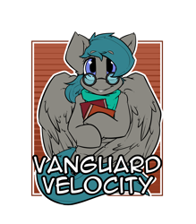 Size: 2100x2400 | Tagged: safe, artist:bbsartboutique, oc, oc only, oc:vanguard velocity, pegasus, pony, badge, book, clothes, con badge, glasses, scarf, solo