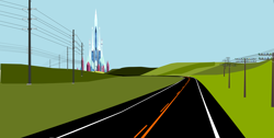 Size: 6791x3422 | Tagged: safe, artist:oceanrailroader, derpibooru import, background, crystal castle, crystal empire, modernized, power line, road, telephone pole, wires