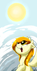 Size: 1000x1900 | Tagged: safe, artist:pinkglitterypony, derpibooru import, oc, oc only, cloud, looking up, open mouth, solo, sun