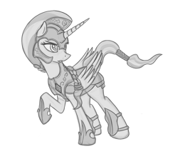 Size: 800x691 | Tagged: safe, artist:marmorexx, derpibooru import, oc, oc only, alicorn, pony, armor, monochrome, solo