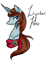 Size: 567x747 | Tagged: safe, artist:pockypocky, derpibooru import, oc, oc only, oc:wynter keep, pony, blue, brown, bust, clothes, color, male, scarf, sketch, solo, stallion