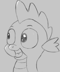 Size: 1280x1527 | Tagged: safe, artist:itsthinking, derpibooru import, spike, dragon, bust, monochrome, portrait, sketch, smiling, solo