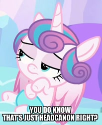 Size: 503x613 | Tagged: safe, derpibooru import, edit, edited screencap, screencap, princess flurry heart, the crystalling, caption, condescending flurry heart, headcanon, image macro, meme, reaction image, solo, unamused