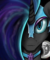 Size: 1200x1440 | Tagged: safe, artist:lupo-lycanth, derpibooru import, nightmare moon, smiling, solo