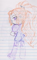 Size: 1101x1785 | Tagged: safe, artist:orochivanus, adagio dazzle, equestria girls, blushing, chibi, lined paper, looking back, smiling, solo, traditional art