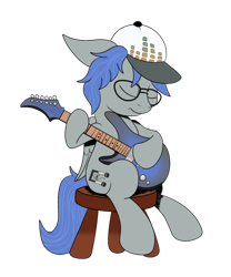 Size: 1024x1229 | Tagged: safe, artist:theartistsora, derpibooru import, oc, oc only, oc:steel chords, commission, eyes closed, guitar, solo