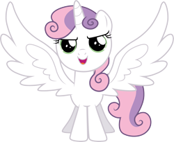 Size: 3013x2476 | Tagged: safe, artist:cloudyglow, derpibooru import, sweetie belle, alicorn, pony, race swap, simple background, solo, sweetiecorn, transparent background, vector