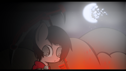 Size: 3000x1688 | Tagged: safe, artist:darksoma, derpibooru import, crescent rose, crossover, embers, fire, moon, moonlight, mountain, ponified, ruby rose, rwby, rwby volume 4, shading, shattered moon, solo