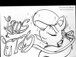 Size: 400x300 | Tagged: safe, artist:ramiresbr, derpibooru import, oc, oc only, crystal pony, earth pony, pony, fanfic art, monochrome, portuguese, ribbon, simple background, traditional art, typography