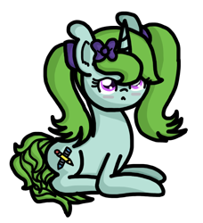 Size: 870x956 | Tagged: safe, artist:sketchydesign78, derpibooru import, oc, oc only, oc:sketchy design, alternate hairstyle, blushing, hair bow, pigtails, solo, unamused