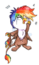 Size: 760x1265 | Tagged: safe, artist:gummysky, derpibooru import, oc, oc only, oc:rainbow feather, crying, interspecies offspring, magical lesbian spawn, offspring, parent:gilda, parent:rainbow dash, parents:gildash, solo