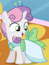 Size: 516x677 | Tagged: safe, derpibooru import, screencap, sweetie belle, pony, make new friends but keep discord, clothes, dress, gala dress, outfit catalog, solo