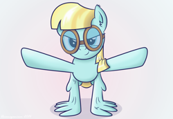 Size: 1791x1231 | Tagged: safe, artist:bluemeganium, derpibooru import, helia, goggles, solo, wing hands, wing-ups