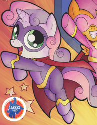 Size: 1570x2022 | Tagged: safe, derpibooru import, idw, scootaloo, sweetie belle, spoiler:comic, clothes, costume, outfit catalog, superhero