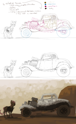 Size: 2000x3247 | Tagged: safe, artist:celestiawept, derpibooru import, scootaloo, car, chevrolet, dark, hot rod, mad max, solo, supercharger