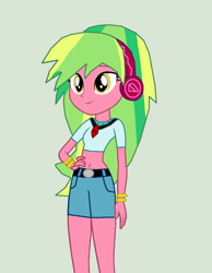 Size: 1598x2060 | Tagged: safe, artist:eli-j-brony, lemon zest, equestria girls, belly button, bracelet, clothes, hand on hip, headphones, jewelry, pendant, shorts, simple background, solo