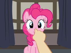 Size: 2772x2048 | Tagged: safe, artist:badumsquish, derpibooru exclusive, derpibooru import, pinkie pie, human, boop, female, grin, hand, happy, offscreen character, pov, sitting, smiling, solo, this will end in fun