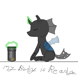 Size: 700x700 | Tagged: safe, artist:planetkiller, derpibooru exclusive, derpibooru import, changeling, axe body spray, crying, my body is ready, sad, solo, this will end in tears and/or axe body spray, weapon