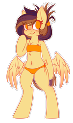 Size: 1721x2897 | Tagged: safe, artist:ruef, derpibooru import, oc, oc only, oc:lessi, semi-anthro, belly button, bikini, chest fluff, clothes, swimsuit